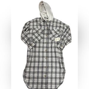 Altar'd State Black and White Plaid Hooded Shirt